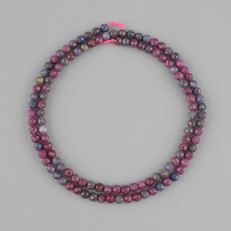 Mărgele Safir Rubin, sferice, fațetate, diametru 3,5 mm, lungime 38 cm