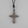 Pandantiv «Crucea» din obsidian argintiu, diametru aproximativ 47×36 mm ± pe șnur negru, reglabil, lungime 78 cm+