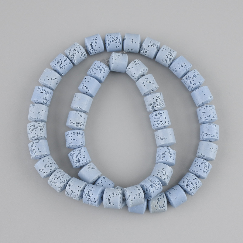 Mărgele din lavă vulcanică albastră, cilindrice, diametrul 8×8 mm, pe șnur, lungime 38 cm