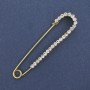 Broșă cu ac, strasuri albe, 72×17 mm ± metal auriu