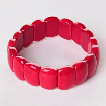 Brățară coral presat pe elastic, pietre dreptunghiulare, verigi 1,1×1,5 cm