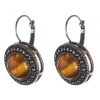 Reducere. Cercei din ochiul de tigru, montură «punct-cruciuliță», piatră rotundă de 2 cm, lungime de 3 cm