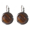 Reducere. Cercei din ochi de tigru cu ramă netedă, piatră rotundă de 2 cm, lungime 3,1 cm
