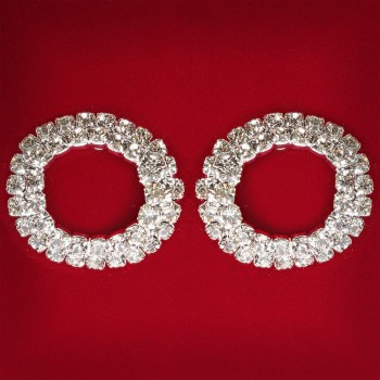 (25 mm) Cercei femei, albi cu strasuri, metal deschis, pentru nuntă și seară, cercei buton, formă inel circular, mărime medie