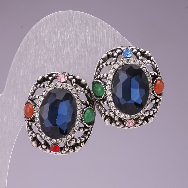 Cereci 2×2,5 cm, curcubeu, ovali, cu cristale albastre