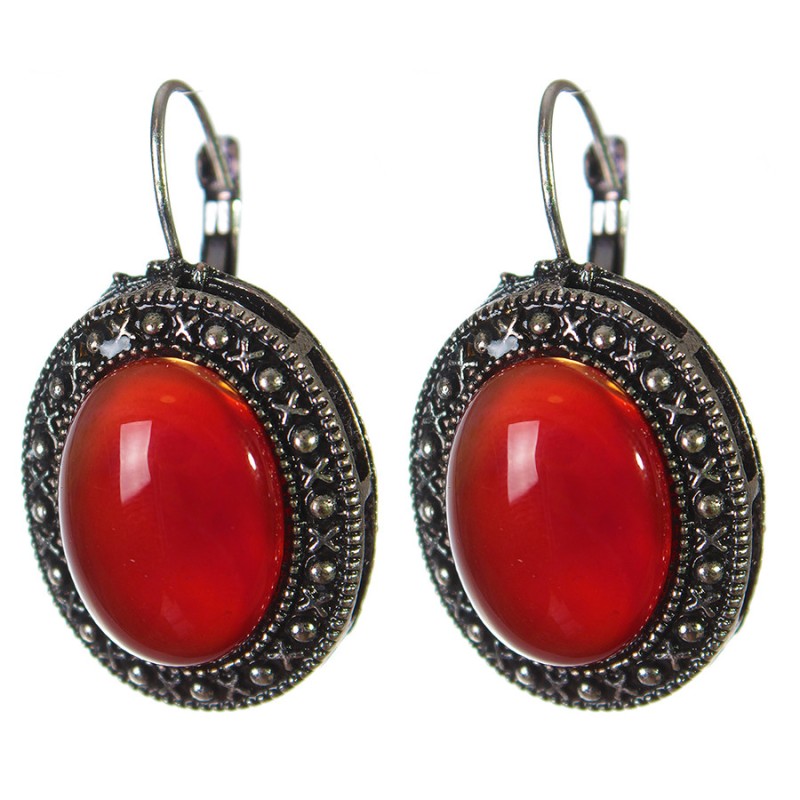 Cercei în reducere, montură 'punct-cruce', piatră ovală 2,5×2 cm, lungime 3,8 cm