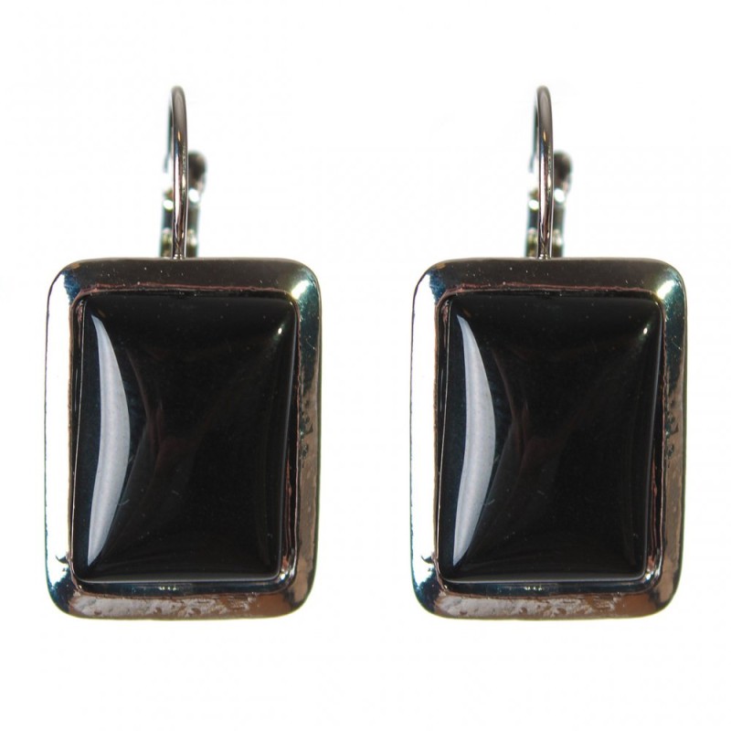 Cercei din agat, ramă netedă, piatră dreptunghiulară, 2,3×1,8 cm, lungimea 3,5 cm