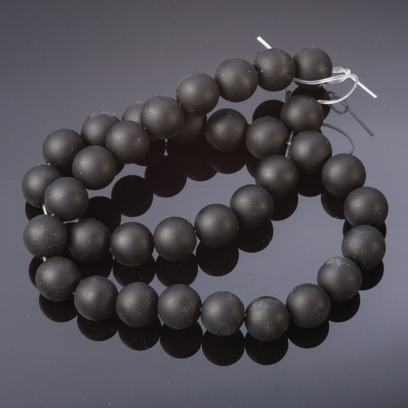 Mărgele de șungit, bile netede pe șnur (artificiale), diametrul 12 mm, lungime 37 cm