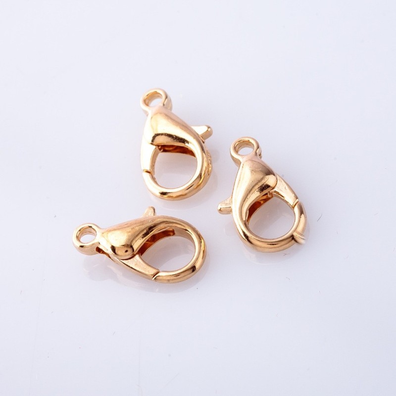 Preț per pachet / 10 bucăți. Încuietoare carabină, culoare aurie, 14 mm