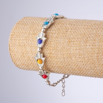 Упаковка 12шт. Браслет "від пристріту" Долоню Хамса різнокольорові намистинки, довжина 16-21см