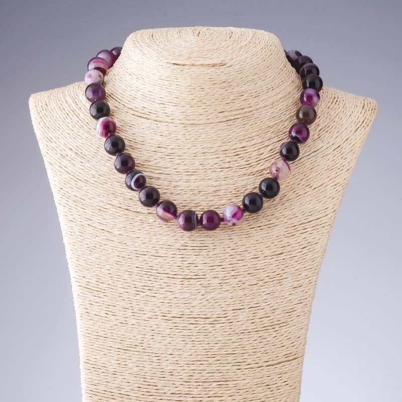 Colier cu agate în nuanțe violete, bile netede, diametrul de 12 mm, lungimea 44 cm