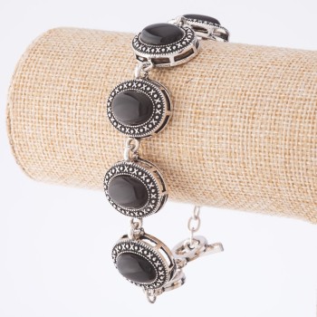 Reducere: brățară din agat, montură „punct-cruce”, piatră ovală 22×18 mm, 7 bucăți, lungime 20–22 cm