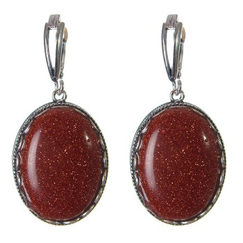 Reducere cercei Aventurin "nisip auriu" montură "dințișor" piatră ovală 2,8×2,1 cm, lungime 4,5 cm