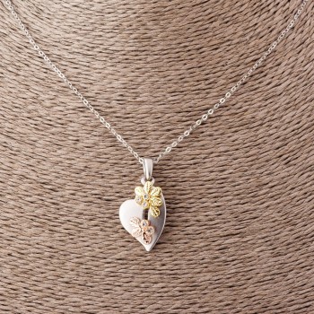 Кулон Серце з квітами на якірному ланцюжку, довжина 52см, діаметр 2, 5х1, 7см сріблястий матовий метал