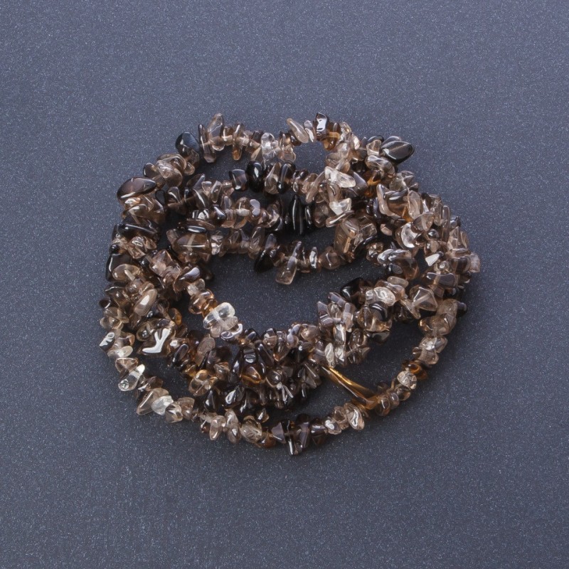 Mărgele din piatră naturală pe șnur, piatră topaz fumuriu „cioburi de piatră”, lungime 85 cm, diametru 6 mm (+/-)