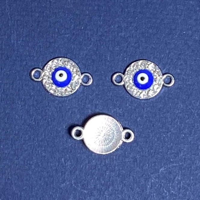 Conector pandantiv argintiu cu strasuri «Ochiu» 1,8 cm, 3 buc