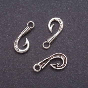 Furnitură pandantiv Cârlig, lățime 10 mm, diametru 4 mm, lungime 4 mm, metal gri, set 10 buc