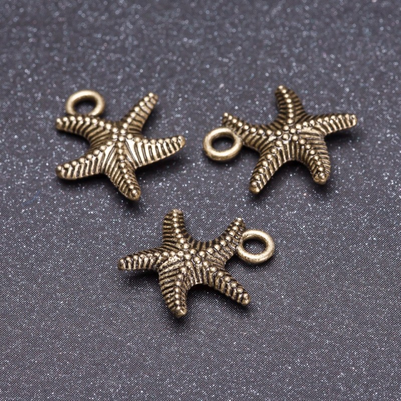 Accesorii – pandantiv Stea de mare, culoare bronz, 13 mm, set de 19 bucăți