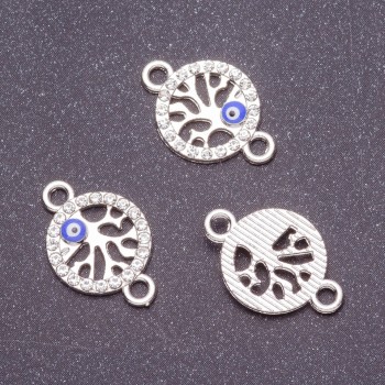 Conector de bijuterii «Copacul ochilor», diametrul 14 mm, lungime L0 mm, culoare metalică «argintiu», ambalaj 3 buc