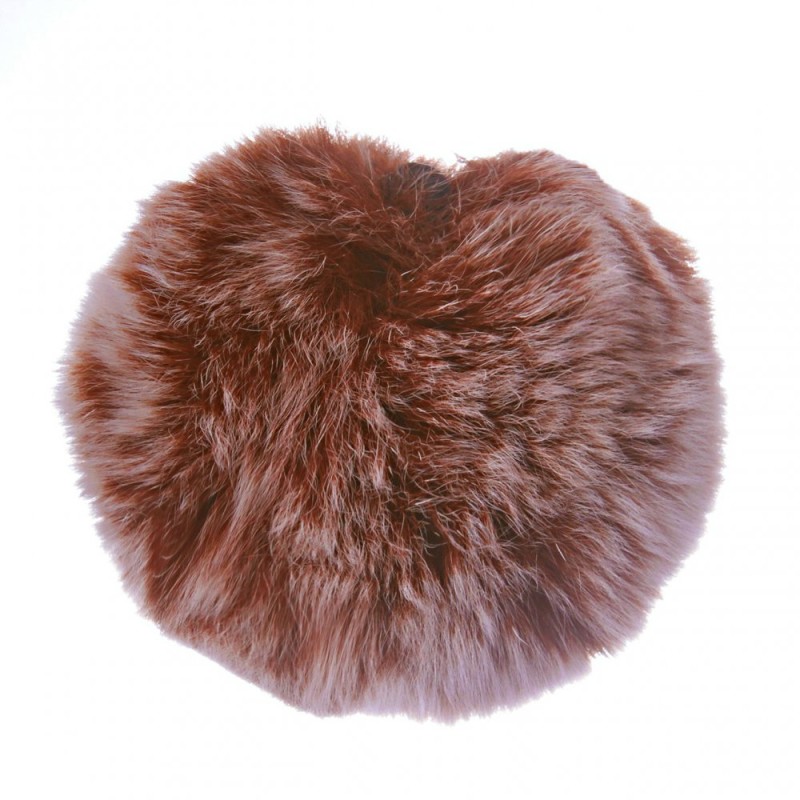 Breloc cu pompon din blană naturală, pe elastic, 5 cm, maro închis