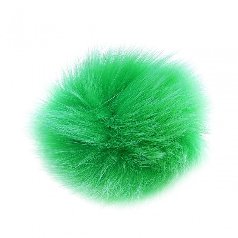 Breloc Bubon din blană naturală pe elastic, verde