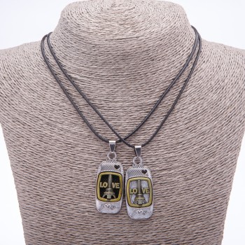 Pandantiv dublu de prietenie Iubire pe șnur, lungime 45 cm, culoarea metalului "argintiu și bronz"