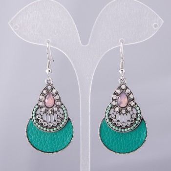 Cercei "Picătură" seria Hand Made verde - 40x25 mm, lungime 5,5 cm