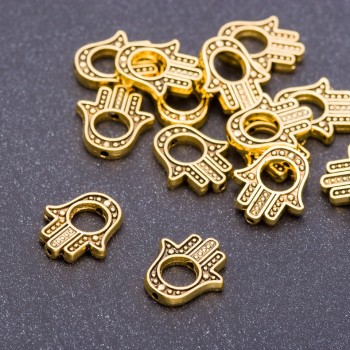 Mărgea-inserție în formă de palmă, culoare aur vechi, diametru 14x12x2,5 mm, gaură de 5 mm, ambalaj 20 g +/- 19 bucăți