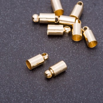 Capace terminale aurii pentru bijuterii, diametru 4 mm, lungime 9 mm, gaură interioară de 5 mm, 2 buc.
