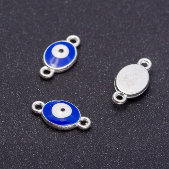 Feronerie conector «ochi» argintiu, diametru 8 mm, lungime 16 mm, găuri Ø7 mm, 7 bucăți