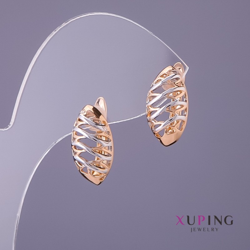 Cercei Xuping, diametrul 9 mm, lungimea 17 mm, culoare auriu-argintiu