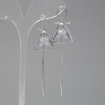 Сережки "Ітаоляо" Піраміди з кристалами, діаметр 20мм, довжина 55мм колір срібло