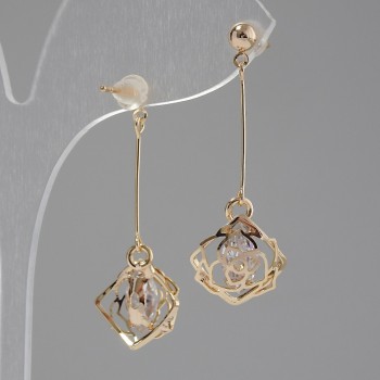 Сережки "Ітаоляо" Троянди з кристалами, діаметр 12мм, довжина 25мм колір золото