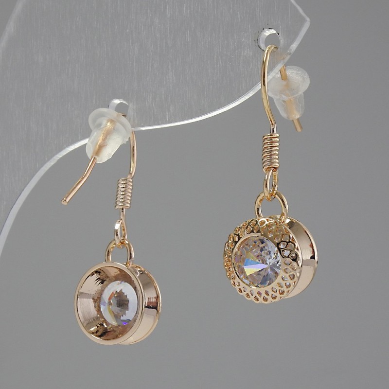 Cercei «Itaolyao» cu cristal, diametrul 10 mm, lungimea 25 mm, culoare aurie
