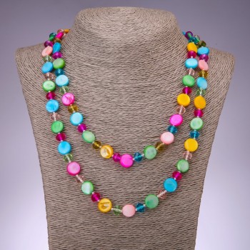 Colier lung din sidef – monede rotunde, 120 cm