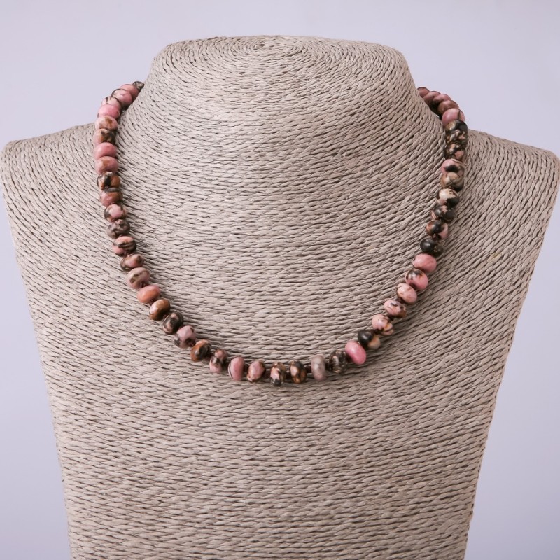 Colier din piatră naturală, rhodonit sintetic rondel, diametrul 8×5 mm, lungimea cm