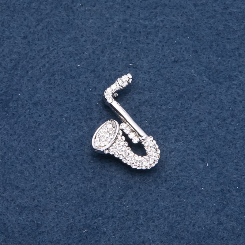 Broșă muzicală «Saxofon» 28×25 mm, culoare argintie