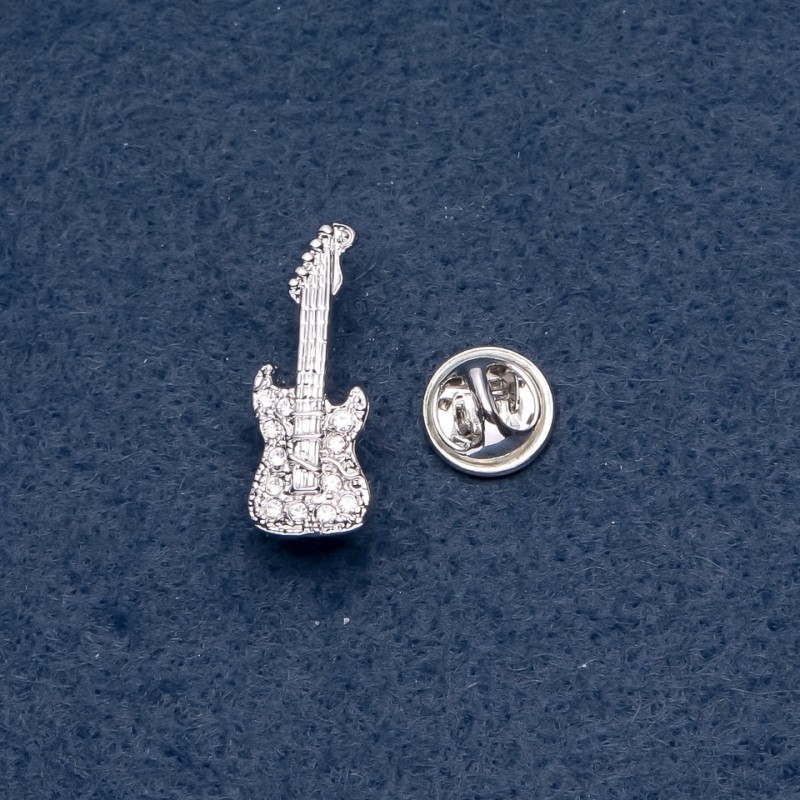 Broșă muzicală «Chitară mini» cu șurub de prindere, 10×28 mm, culoare metalică «argintiu»
