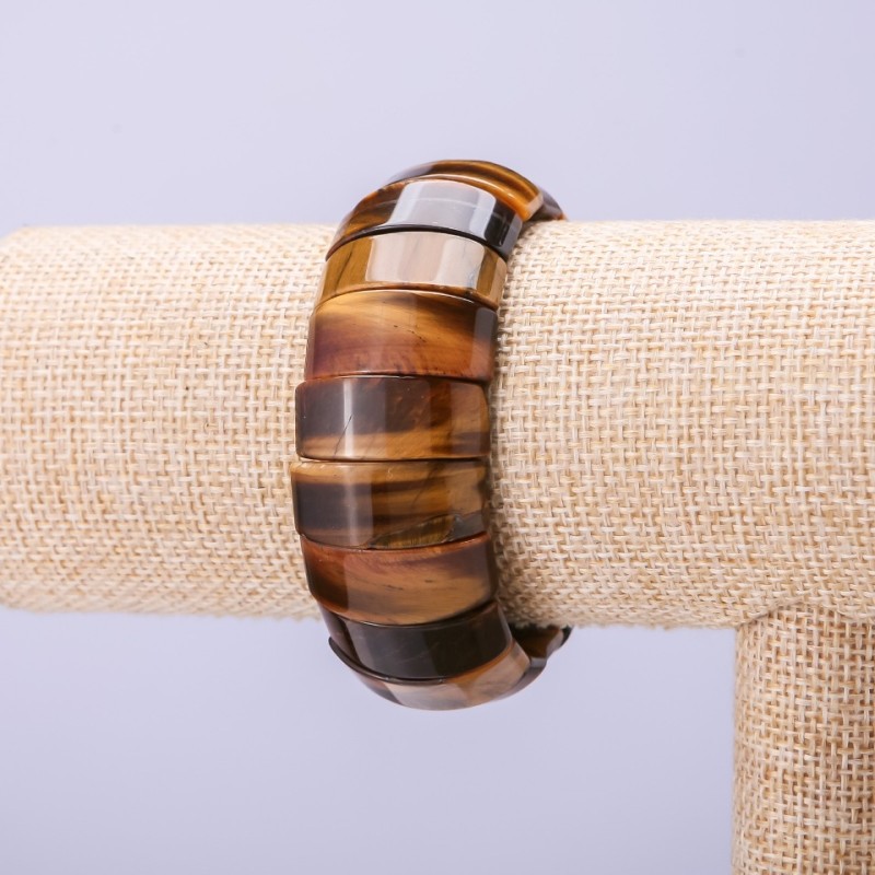 Brățară din piatră naturală ochi de tigru, verigi 25x11 mm pe elastic