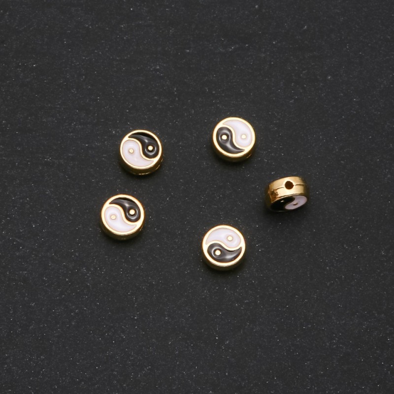 Furnitură Inserție Yin Yang 9x4 mm, ambalaj de 5 bucăți, metal galben