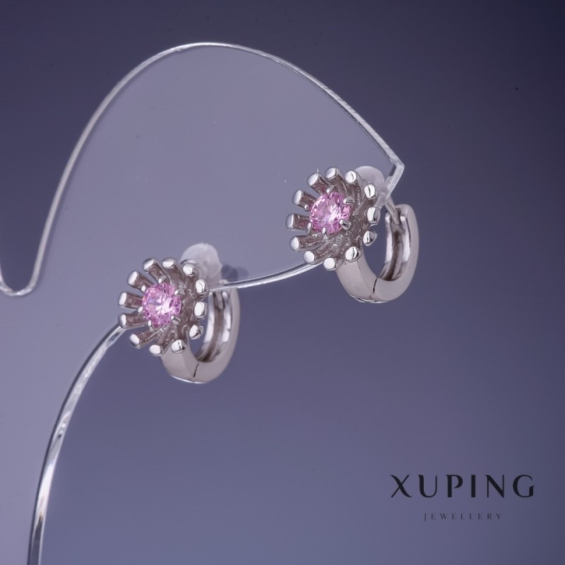 Cercei Xuping floare cu inserții roz 11×10 mm rodiu