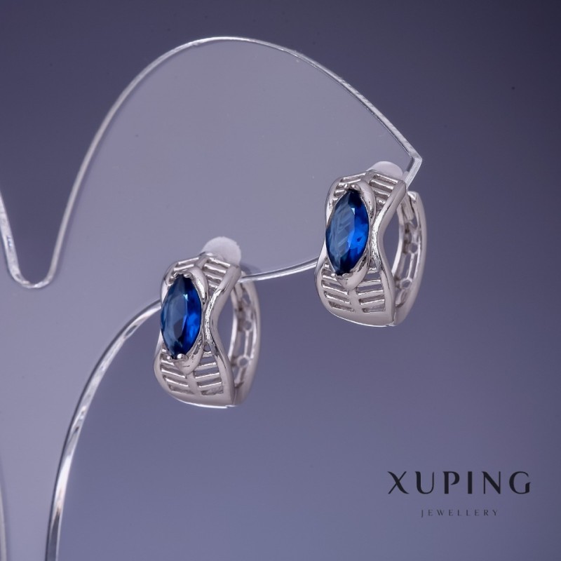 Cercei Xuping cu cristale albastre 7x14 mm rodiu