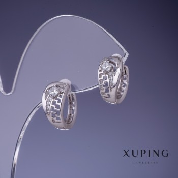Cercei Xuping cu model grec, 7x14 mm, rodiu