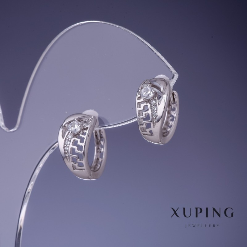Cercei Xuping cu model grec, 7x14 mm, rodiu