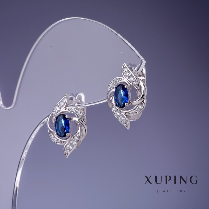Cercei Xuping cu cristale albastre 17x11 mm rodiu