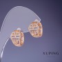 Cercei Xuping 13x10mm, placare cu aur 18K, cu strasuri albe