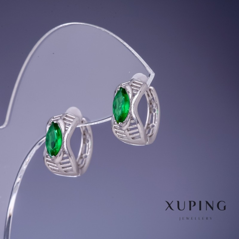 Cercei Xuping cu cristale verzi 15×7 mm rodiu