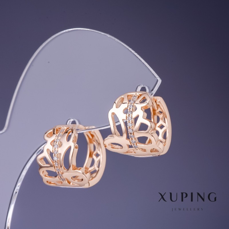 Cercei Xuping 14×13 mm placare cu aur 18K cu cristale albe