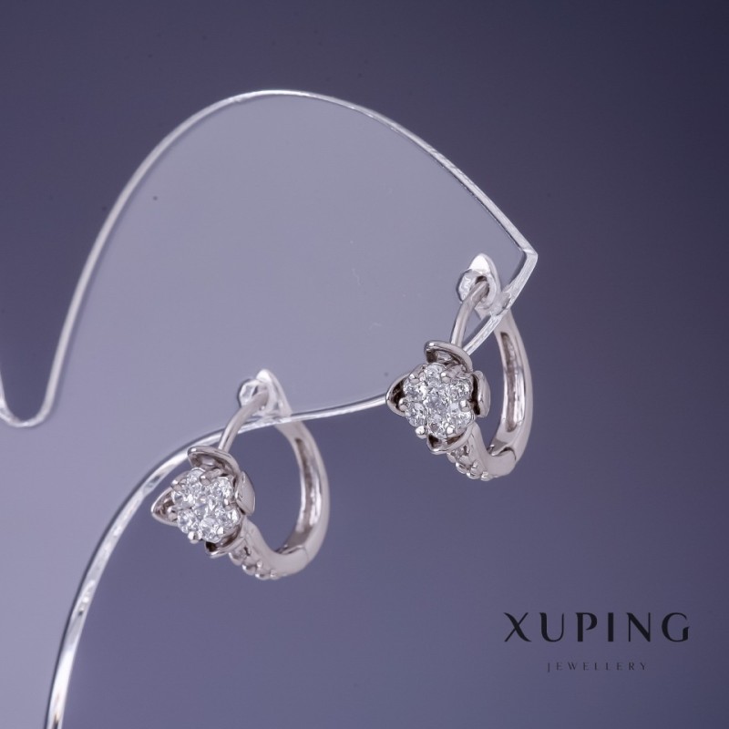 Cercei Xuping în formă de ulcior, zirconiu alb, 15×8 mm, placat cu rodiu