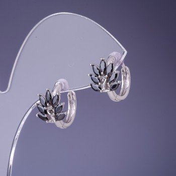 Cercei Xuping cu zirconii negre 14x10 mm rodiu